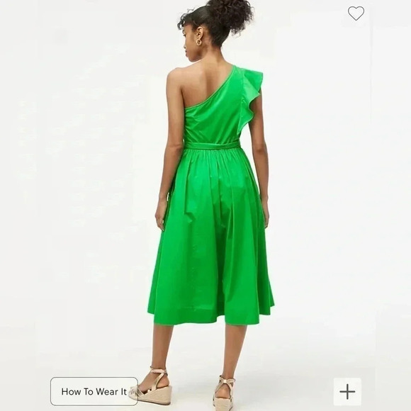 J Crew Dress Green One Shoulder Midi Dress NWT Size 6 Cotton Blend - Picture 4 of 8